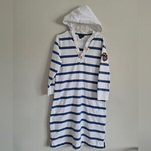 LAUREN RALPH LAUREN | Nautical Shirt Dress Hooded Striped Navy White Sz M